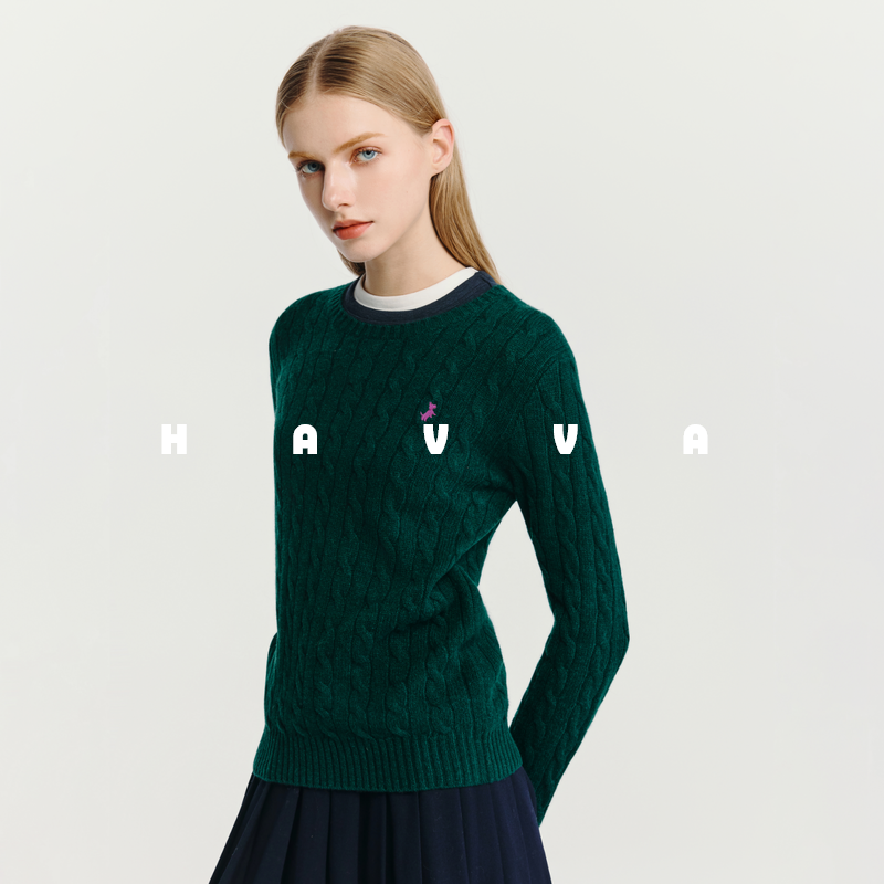 HAVVA时髦精选设计感修身毛衣女软糯内搭打底针织衫2025冬M3-4556