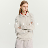 HAVVA设计感宽松翻领加绒加厚卫衣舒适质感女上衣2026春季 4644