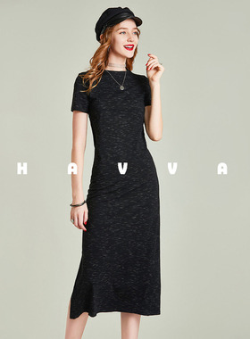 HAVVA法式中长款T恤连衣裙修身显瘦垂感气质女士长裙2026夏Q55572