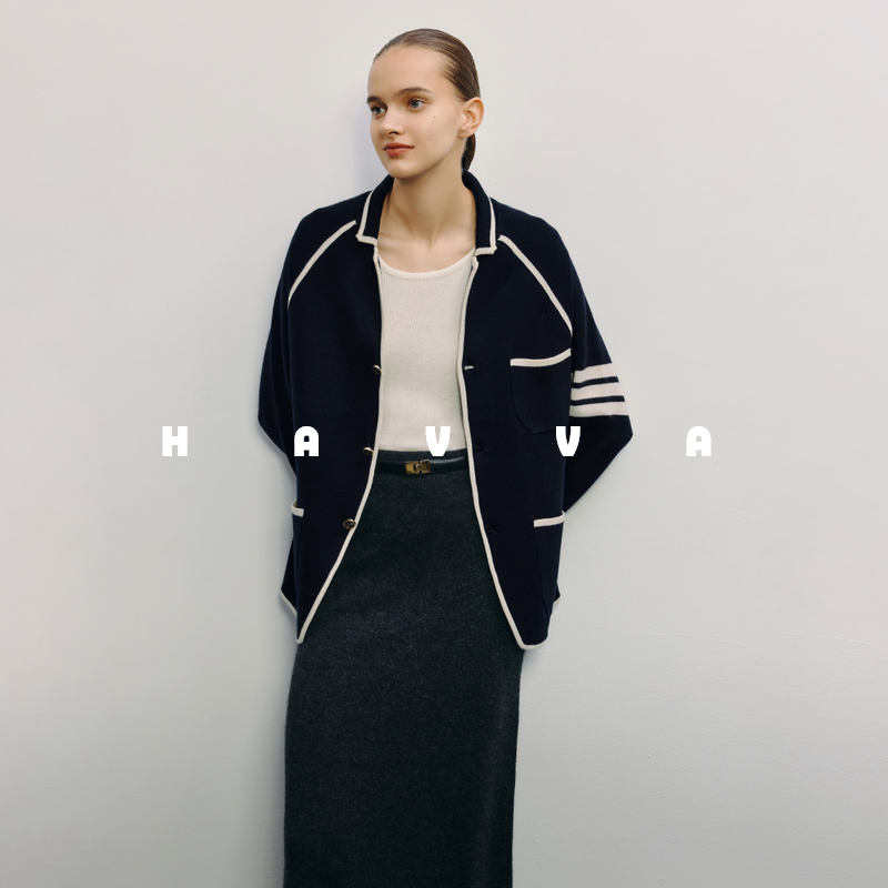 HAVVA针织开衫西服领针织开衫