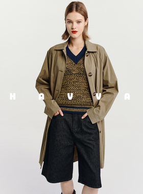 HAVVA高级感宽松翻领中长款风衣舒适易搭女士外套2026春季F3-4917