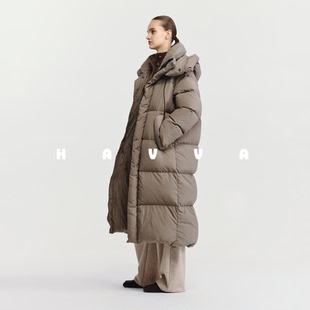 HAVVA高蓬松度高充绒量加厚羽绒服女中长款保暖外套2025冬Y3-2640