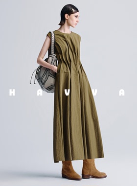 HAVVA设计感褶皱连衣裙女士宽松显瘦通勤小众裙子2025夏Q3-3687