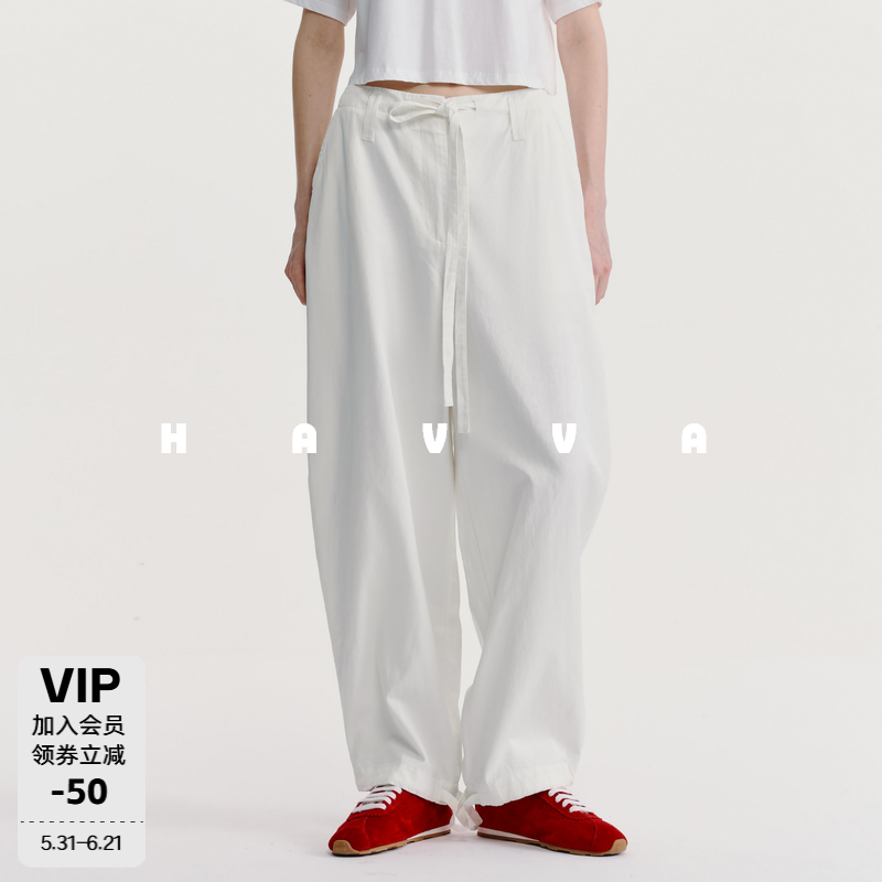 HAVVA裤脚可抽绳系带香蕉裤宽松舒适女士休闲裤2026春季KX3-5638