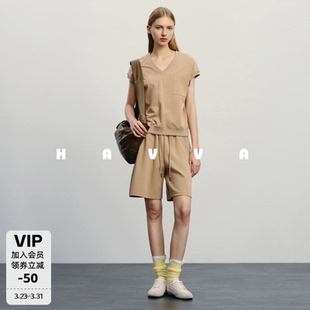 2026春夏Z3 HAVVA慵懒感短袖 两件套宽松舒适女士套装 短裤 2015 T恤