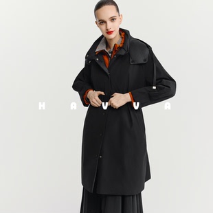 HAVVA可拆卸连帽羽绒服可两面穿有腰带女士外套2025年冬季Y3-2618
