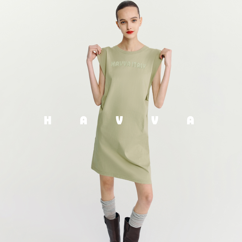 HAVVA休闲宽松直筒无袖连衣裙短款慵懒感女士裙子2025夏季Q3-3667