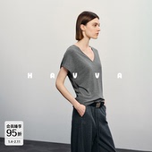 HAVVA气质v领短袖 00570 女显瘦半袖 小众ins风通勤T恤2026春夏季