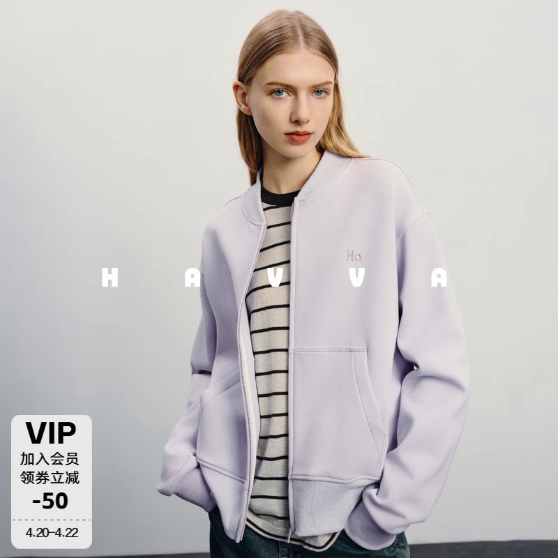 HAVVA宽松拉链开衫卫衣外套女士休闲棒球服上衣2026春季W3-01610