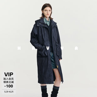 HAVVA工装风中长款连帽风衣收腰显瘦易搭女士外套2026春季F3-4761