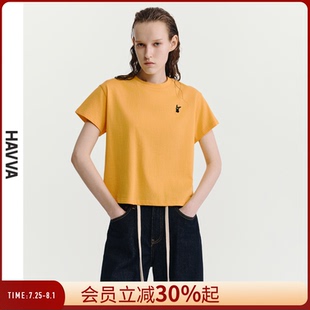 HAVVA短袖 ins风上衣2025春夏季 t恤女宽松显瘦黄色短款 3030 半袖