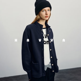 HAVVA短款卫衣开衫外套女士运动风日常通勤休闲上衣2026春季W7509