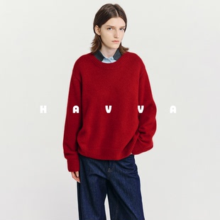 HAVVA【红运好运新年系列】圆领毛衣女士针织衫2025秋冬M3-4799