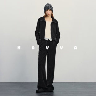 HAVVA休闲高领卫衣外套阔腿长裤套装女加厚两件套2025秋冬Z3-3350