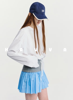 HAVVA抽绳设计圆领长袖T恤多种穿搭风格女士上衣2026年春T3-5275