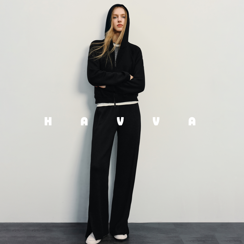 HAVVA休闲松弛感连帽卫衣开衫直筒阔腿裤两件套女2026春季Z3-3347,女装/女士精品,时尚套装,淘宝优惠券,粉丝福利购,淘宝优惠卷