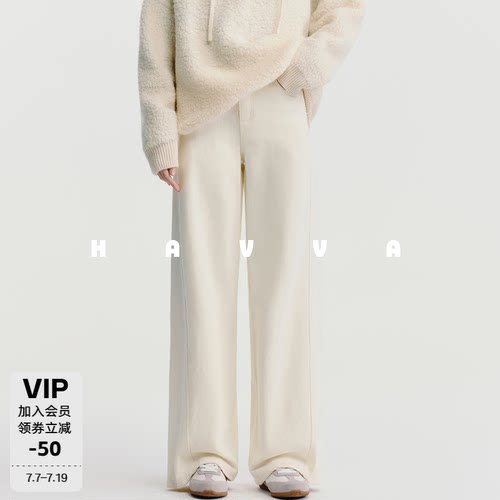 HAVVA休闲老钱感加绒加厚直筒牛仔裤女小众裤子2025秋冬KH3-3909