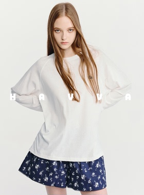 HAVVA圆领休闲长袖T恤宽松舒适打底衫女士上衣2026年春季T3-5322