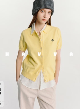 HAVVA随性松弛感翻领短袖针织开衫可叠穿女士上衣2026夏季L3-6725