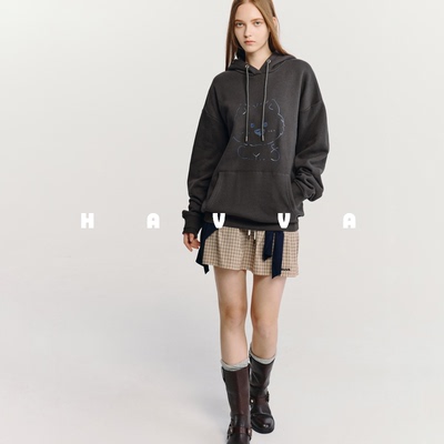 HAVVA宽松慵懒感连帽卫衣加绒加厚女士套头上衣2026春季V3-3967