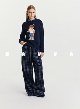 HAVVA减龄卡通提花毛衣保暖内搭打底女士针织衫上衣2025冬M3-4577