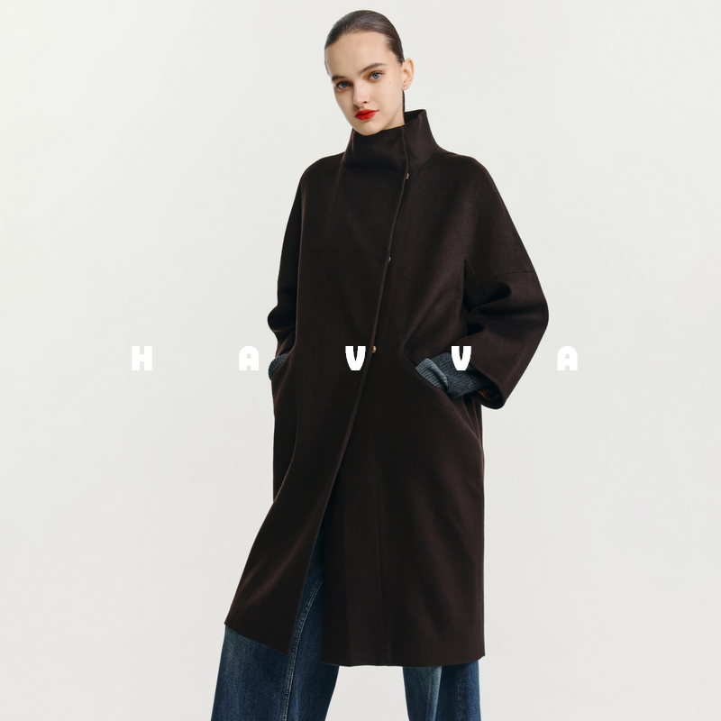 HAVVA立领廓形毛呢大衣简约高级质感女士毛呢外套2025年冬N3-4126,女装/女士精品,毛呢外套,淘宝优惠券,粉丝福利购,淘宝优惠卷