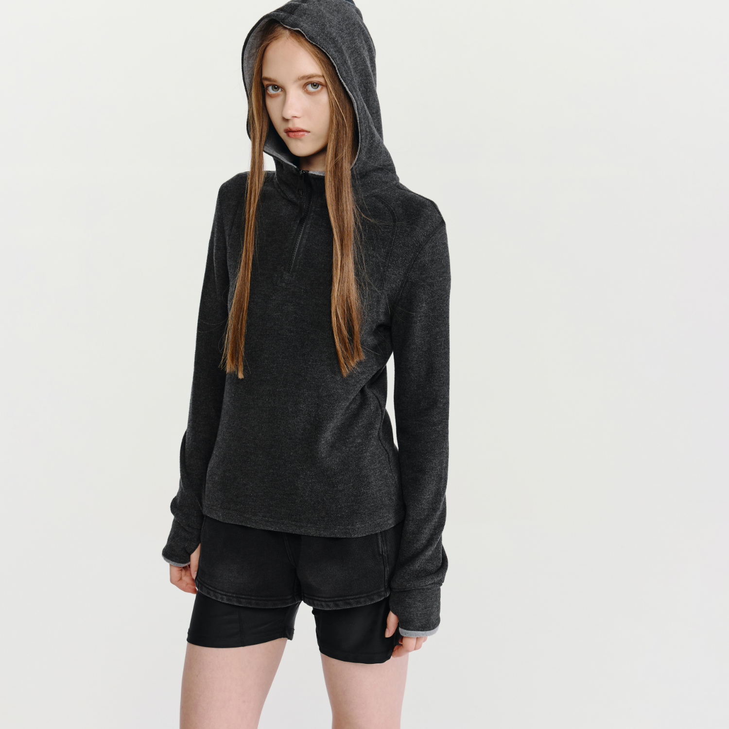 HAVVA正肩显瘦连帽加绒加厚卫衣半拉链女士打底衫2025冬季V3-5265