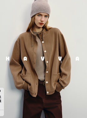HAVVA立领抽绳单排扣开衫外套舒适好穿女士上衣2026春季W1-3350