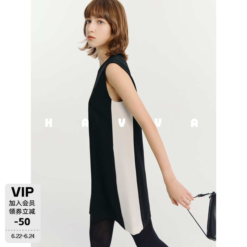 HAVVA黑白拼色无袖连衣裙
