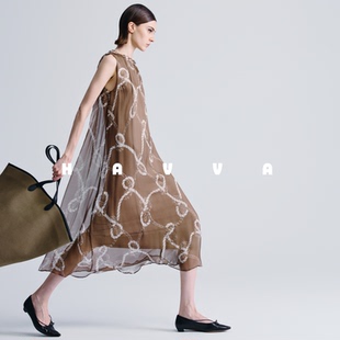 HAVVA设计感花边领无袖 3591 直筒连衣裙垂顺飘逸女士裙子2025夏Q3