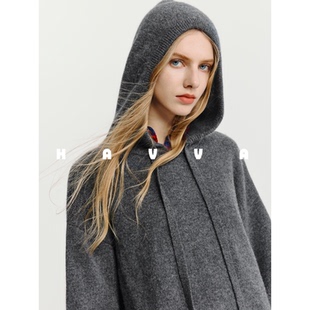 HAVVA慵懒感连帽抽绳毛衣针织衫宽松女士套头上衣2025秋冬M3-2700