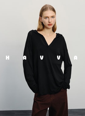 HAVVA慵懒感连帽长袖T恤显瘦好穿搭女士上衣2026春季 T17280