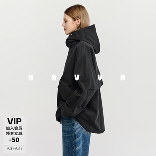 HAVVA工装风连帽风衣外套宽松慵懒廓形女士上衣2026春季W3-4930