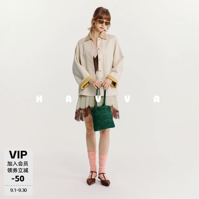 HAVVA撞色翻领宽松风衣图片