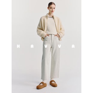 HAVVA加绒加厚九分直筒牛仔裤遮胯显瘦女士裤子2026春季KH3-3795