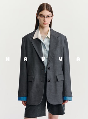 HAVVA宽松廓形西装外套设计感撞色袖口女士西服2026春季B3-4271