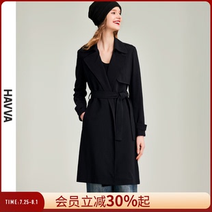 中長款 HAVVA2025春季 黑色風(fēng)衣女修身 英倫風(fēng)休閑女裝 新款 外套F7561