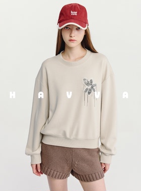 HAVVA设计感宽松圆领卫衣舒适保暖易搭女士上衣2026春季V3-5345