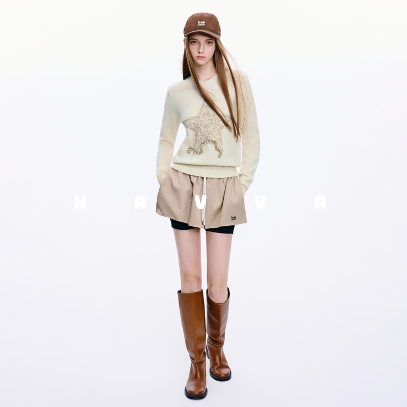 HAVVA好穿易打理绒感毛衣软糯内搭女士针织衫上衣2025秋冬M3-4360