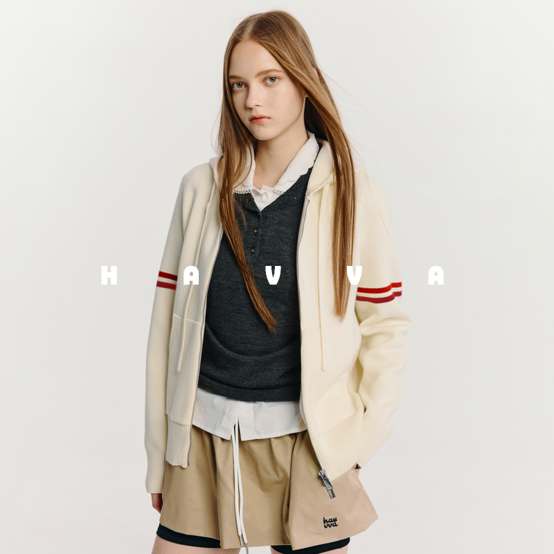 HAVVA抽绳连帽宽松针织开衫舒适好穿女士外套2025年冬季L3-2793
