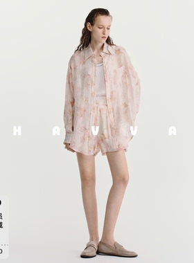 HAVVA天猫专供款花色长袖衬衫+松紧腰短裤两件套2026春夏Z3-3320