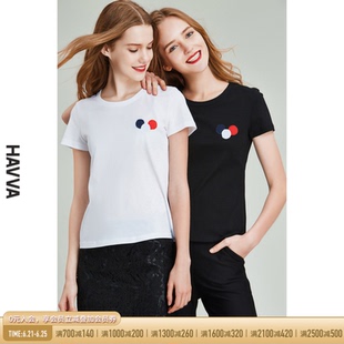 刺繡上衣女通勤氣質2025春夏季 短款 T32312 t恤圓領半袖 HAVVA短袖