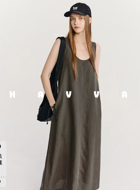 HAVVA松弛风莱赛尔亚麻A字大摆毛边无袖背心连衣裙2026夏Q3-7330
