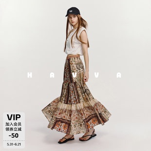 HAVVA松弛感随机剪裁半身裙松紧腰高腰女士裙子2026夏季S3-5949