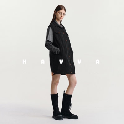 HAVVA工装翻领牛仔马甲单排扣无袖女士马夹外套2026春季J3-4288