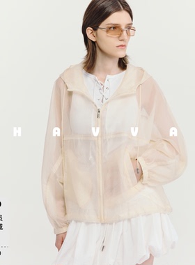 HAVVA连帽微透皮肤衣抽绳拉链蝙蝠袖女士空调罩衫2026夏W3-4853