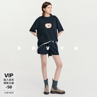HAVVA极简潮T精梳棉宽松oversize刺绣短袖T恤2026夏季T3-7065