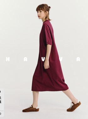 HAVVA慵懒松弛感宽松H型中长款女士棉T恤连衣裙2026夏季Q3-7204