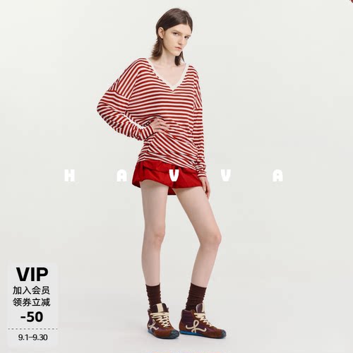 HAVVA撞色条纹长袖T恤