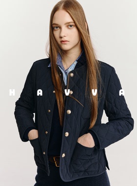 HAVVA菱形格圆领保暖棉服外套好穿搭轻便女士上衣2025秋冬A3-2552